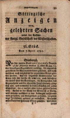 Göttingische Anzeigen von gelehrten Sachen (Göttingische Zeitungen von gelehrten Sachen) Donnerstag 7. April 1791