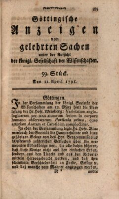 Göttingische Anzeigen von gelehrten Sachen (Göttingische Zeitungen von gelehrten Sachen) Montag 11. April 1791