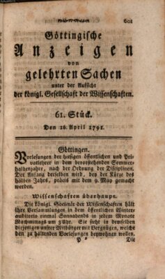 Göttingische Anzeigen von gelehrten Sachen (Göttingische Zeitungen von gelehrten Sachen) Samstag 16. April 1791