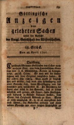 Göttingische Anzeigen von gelehrten Sachen (Göttingische Zeitungen von gelehrten Sachen) Donnerstag 28. April 1791