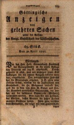 Göttingische Anzeigen von gelehrten Sachen (Göttingische Zeitungen von gelehrten Sachen) Samstag 30. April 1791