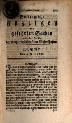 Göttingische Anzeigen von gelehrten Sachen (Göttingische Zeitungen von gelehrten Sachen) Montag 4. Juli 1791