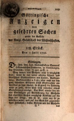 Göttingische Anzeigen von gelehrten Sachen (Göttingische Zeitungen von gelehrten Sachen) Donnerstag 7. Juli 1791