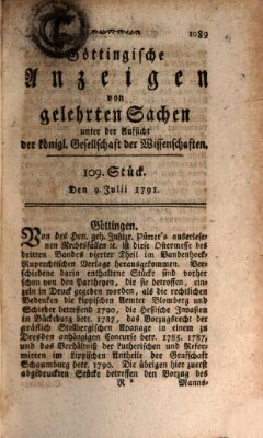 Göttingische Anzeigen von gelehrten Sachen (Göttingische Zeitungen von gelehrten Sachen) Samstag 9. Juli 1791