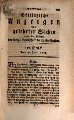 Göttingische Anzeigen von gelehrten Sachen (Göttingische Zeitungen von gelehrten Sachen) Donnerstag 14. Juli 1791