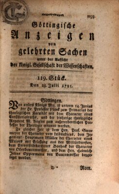 Göttingische Anzeigen von gelehrten Sachen (Göttingische Zeitungen von gelehrten Sachen) Montag 25. Juli 1791