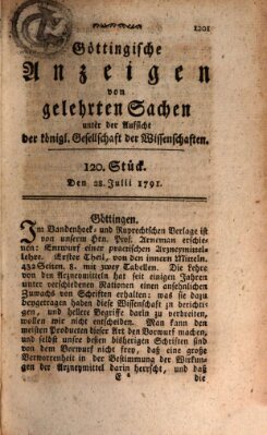 Göttingische Anzeigen von gelehrten Sachen (Göttingische Zeitungen von gelehrten Sachen) Donnerstag 28. Juli 1791