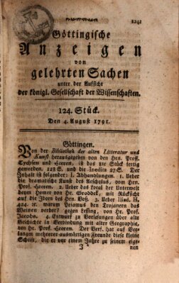 Göttingische Anzeigen von gelehrten Sachen (Göttingische Zeitungen von gelehrten Sachen) Donnerstag 4. August 1791