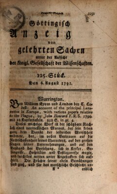 Göttingische Anzeigen von gelehrten Sachen (Göttingische Zeitungen von gelehrten Sachen) Samstag 6. August 1791