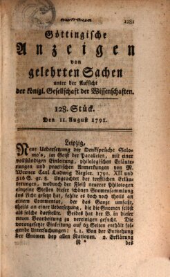 Göttingische Anzeigen von gelehrten Sachen (Göttingische Zeitungen von gelehrten Sachen) Donnerstag 11. August 1791