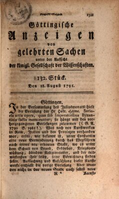 Göttingische Anzeigen von gelehrten Sachen (Göttingische Zeitungen von gelehrten Sachen) Donnerstag 18. August 1791