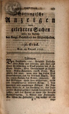 Göttingische Anzeigen von gelehrten Sachen (Göttingische Zeitungen von gelehrten Sachen) Donnerstag 25. August 1791