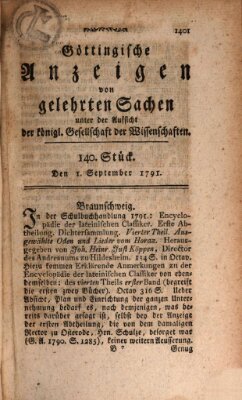 Göttingische Anzeigen von gelehrten Sachen (Göttingische Zeitungen von gelehrten Sachen) Donnerstag 1. September 1791