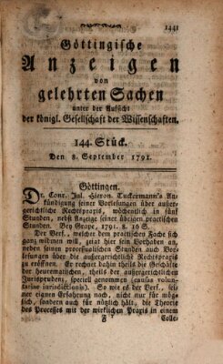 Göttingische Anzeigen von gelehrten Sachen (Göttingische Zeitungen von gelehrten Sachen) Donnerstag 8. September 1791