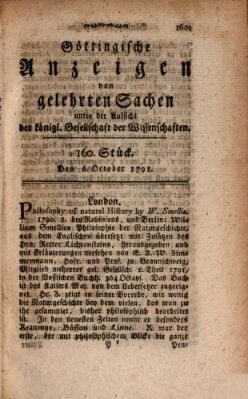 Göttingische Anzeigen von gelehrten Sachen (Göttingische Zeitungen von gelehrten Sachen) Donnerstag 6. Oktober 1791