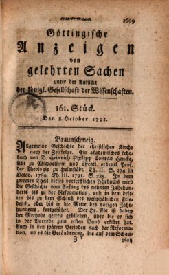 Göttingische Anzeigen von gelehrten Sachen (Göttingische Zeitungen von gelehrten Sachen) Samstag 8. Oktober 1791