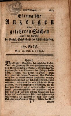 Göttingische Anzeigen von gelehrten Sachen (Göttingische Zeitungen von gelehrten Sachen) Montag 17. Oktober 1791