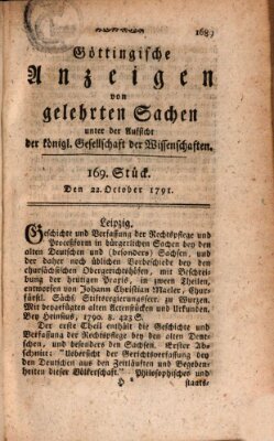 Göttingische Anzeigen von gelehrten Sachen (Göttingische Zeitungen von gelehrten Sachen) Samstag 22. Oktober 1791