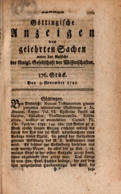 Göttingische Anzeigen von gelehrten Sachen (Göttingische Zeitungen von gelehrten Sachen) Donnerstag 3. November 1791