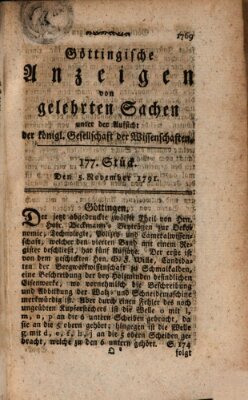 Göttingische Anzeigen von gelehrten Sachen (Göttingische Zeitungen von gelehrten Sachen) Samstag 5. November 1791