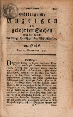 Göttingische Anzeigen von gelehrten Sachen (Göttingische Zeitungen von gelehrten Sachen) Donnerstag 17. November 1791