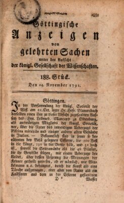 Göttingische Anzeigen von gelehrten Sachen (Göttingische Zeitungen von gelehrten Sachen) Montag 14. November 1791