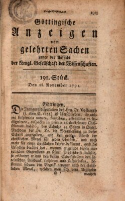 Göttingische Anzeigen von gelehrten Sachen (Göttingische Zeitungen von gelehrten Sachen) Montag 28. November 1791