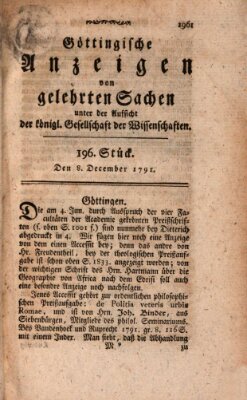 Göttingische Anzeigen von gelehrten Sachen (Göttingische Zeitungen von gelehrten Sachen) Donnerstag 8. Dezember 1791