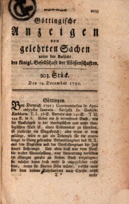 Göttingische Anzeigen von gelehrten Sachen (Göttingische Zeitungen von gelehrten Sachen) Montag 19. Dezember 1791