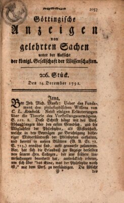 Göttingische Anzeigen von gelehrten Sachen (Göttingische Zeitungen von gelehrten Sachen) Samstag 24. Dezember 1791