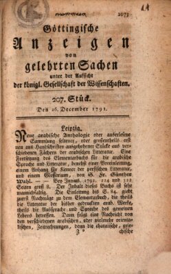 Göttingische Anzeigen von gelehrten Sachen (Göttingische Zeitungen von gelehrten Sachen) Montag 26. Dezember 1791