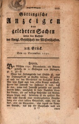 Göttingische Anzeigen von gelehrten Sachen (Göttingische Zeitungen von gelehrten Sachen) Donnerstag 29. Dezember 1791