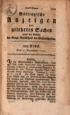 Göttingische Anzeigen von gelehrten Sachen (Göttingische Zeitungen von gelehrten Sachen) Samstag 31. Dezember 1791