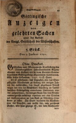 Göttingische Anzeigen von gelehrten Sachen (Göttingische Zeitungen von gelehrten Sachen) Montag 9. Januar 1792