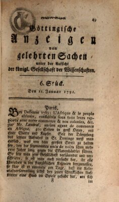 Göttingische Anzeigen von gelehrten Sachen (Göttingische Zeitungen von gelehrten Sachen) Donnerstag 12. Januar 1792