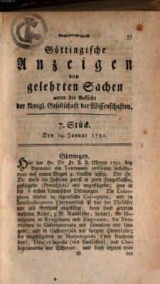 Göttingische Anzeigen von gelehrten Sachen (Göttingische Zeitungen von gelehrten Sachen) Samstag 14. Januar 1792