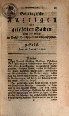 Göttingische Anzeigen von gelehrten Sachen (Göttingische Zeitungen von gelehrten Sachen) Montag 16. Januar 1792