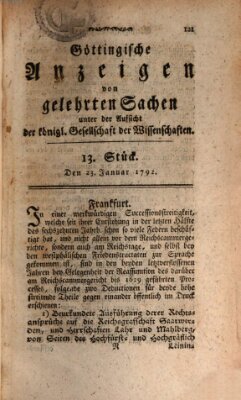 Göttingische Anzeigen von gelehrten Sachen (Göttingische Zeitungen von gelehrten Sachen) Montag 23. Januar 1792