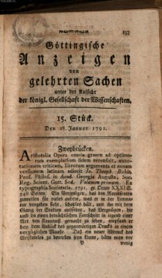 Göttingische Anzeigen von gelehrten Sachen (Göttingische Zeitungen von gelehrten Sachen) Samstag 28. Januar 1792