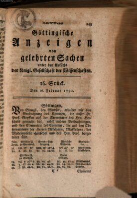 Göttingische Anzeigen von gelehrten Sachen (Göttingische Zeitungen von gelehrten Sachen) Donnerstag 16. Februar 1792