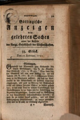 Göttingische Anzeigen von gelehrten Sachen (Göttingische Zeitungen von gelehrten Sachen) Montag 27. Februar 1792