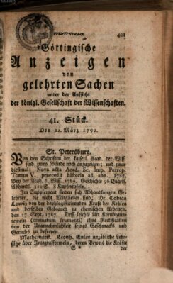 Göttingische Anzeigen von gelehrten Sachen (Göttingische Zeitungen von gelehrten Sachen) Montag 12. März 1792