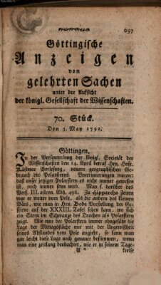 Göttingische Anzeigen von gelehrten Sachen (Göttingische Zeitungen von gelehrten Sachen) Donnerstag 3. Mai 1792