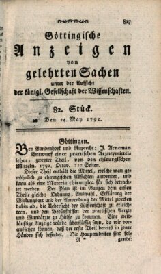 Göttingische Anzeigen von gelehrten Sachen (Göttingische Zeitungen von gelehrten Sachen) Donnerstag 24. Mai 1792