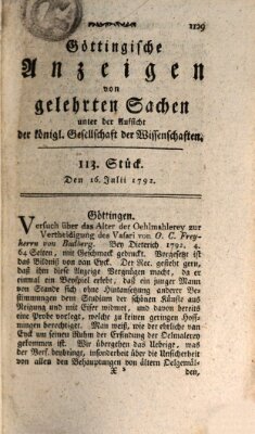 Göttingische Anzeigen von gelehrten Sachen (Göttingische Zeitungen von gelehrten Sachen) Montag 16. Juli 1792