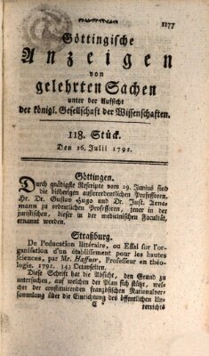 Göttingische Anzeigen von gelehrten Sachen (Göttingische Zeitungen von gelehrten Sachen) Donnerstag 26. Juli 1792