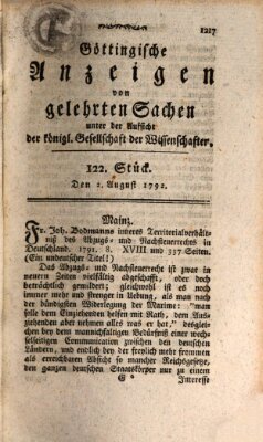 Göttingische Anzeigen von gelehrten Sachen (Göttingische Zeitungen von gelehrten Sachen) Donnerstag 2. August 1792