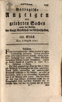 Göttingische Anzeigen von gelehrten Sachen (Göttingische Zeitungen von gelehrten Sachen) Montag 6. August 1792