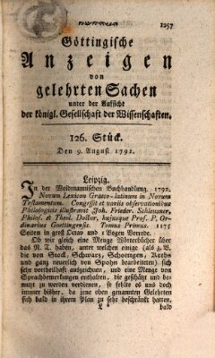 Göttingische Anzeigen von gelehrten Sachen (Göttingische Zeitungen von gelehrten Sachen) Donnerstag 9. August 1792