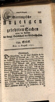 Göttingische Anzeigen von gelehrten Sachen (Göttingische Zeitungen von gelehrten Sachen) Donnerstag 23. August 1792